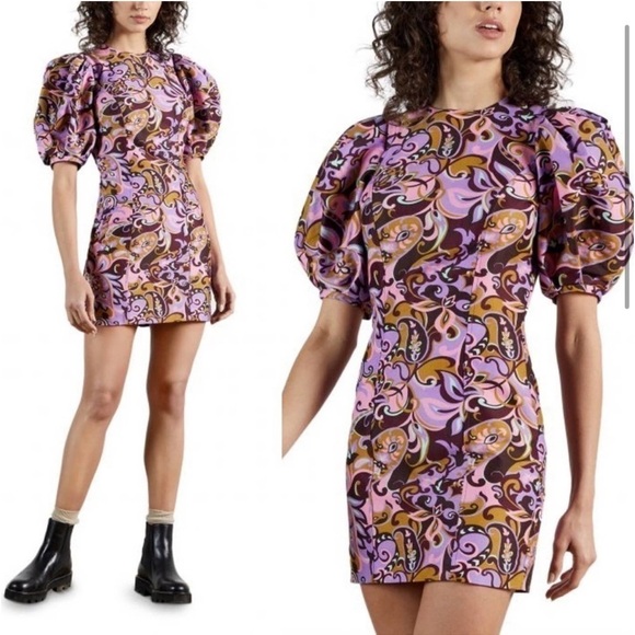 NWT Ted Baker FlickI Short Sleeve Printed Mini Dress - Picture 1 of 16